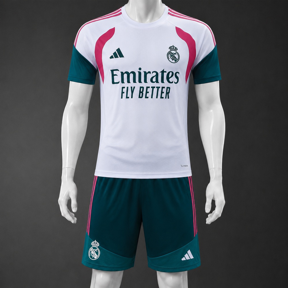 Real Madrid 26/27 White Teal Short Sleeve Short Set