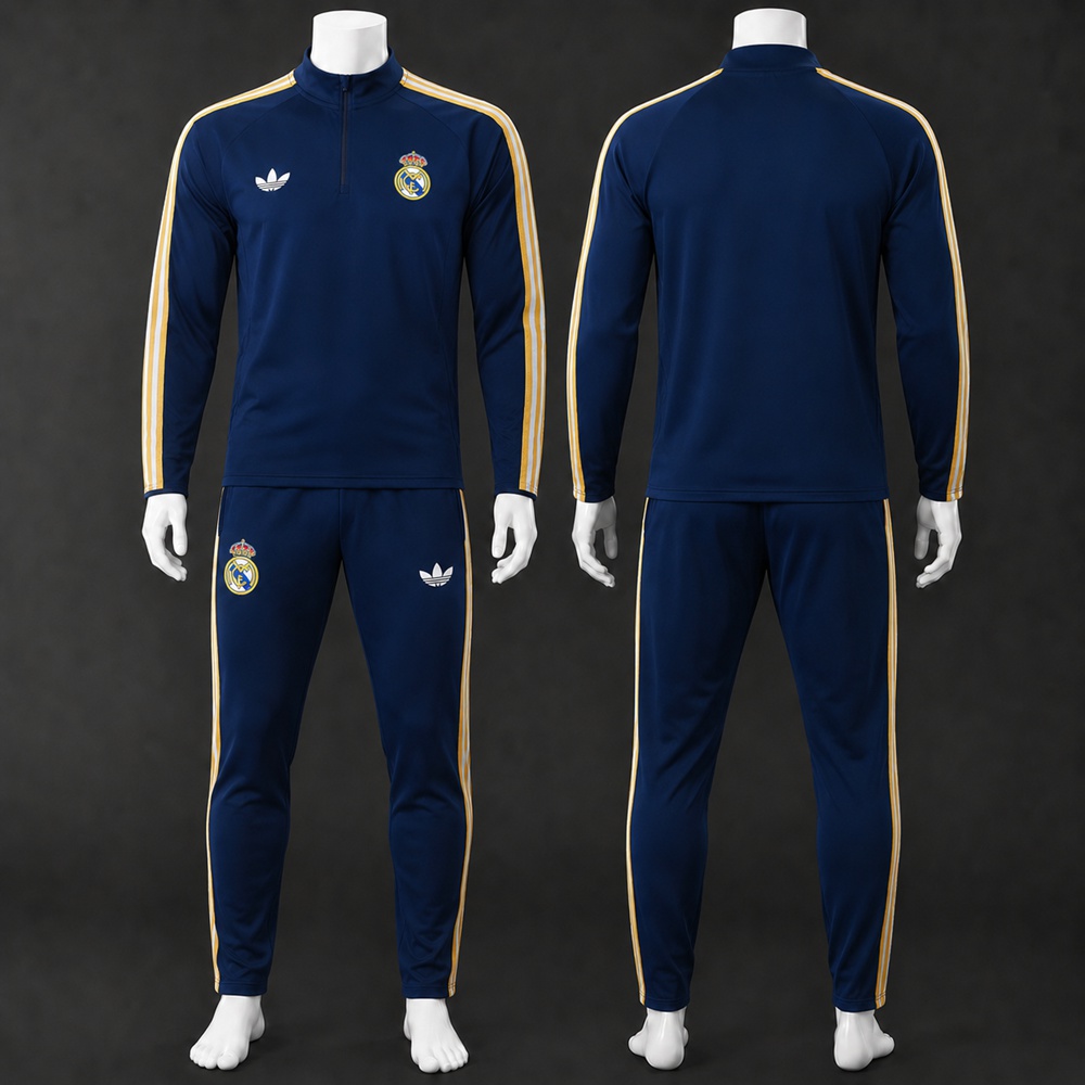 Real Madrid 26/27 Navy Retro Half Zip Tracksuit