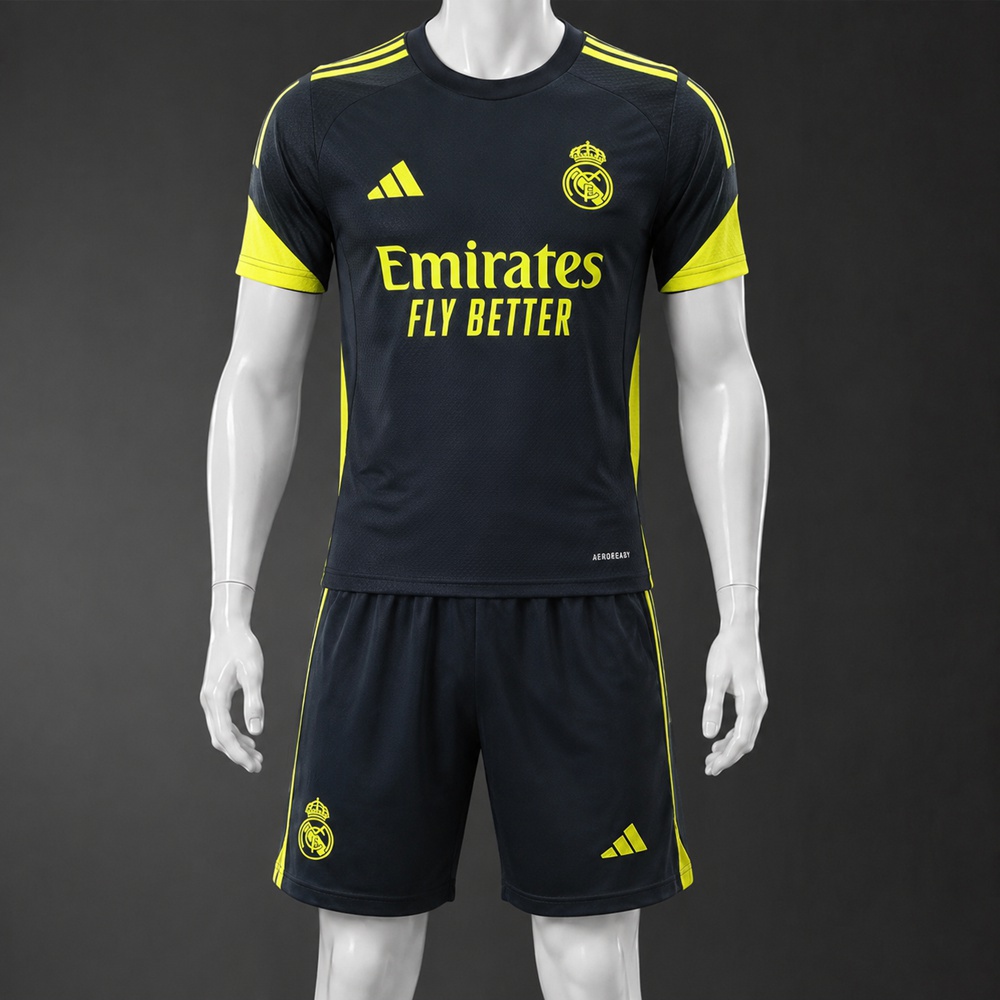 Real Madrid 25/26 Black Yellow Short Sleeve Short Set