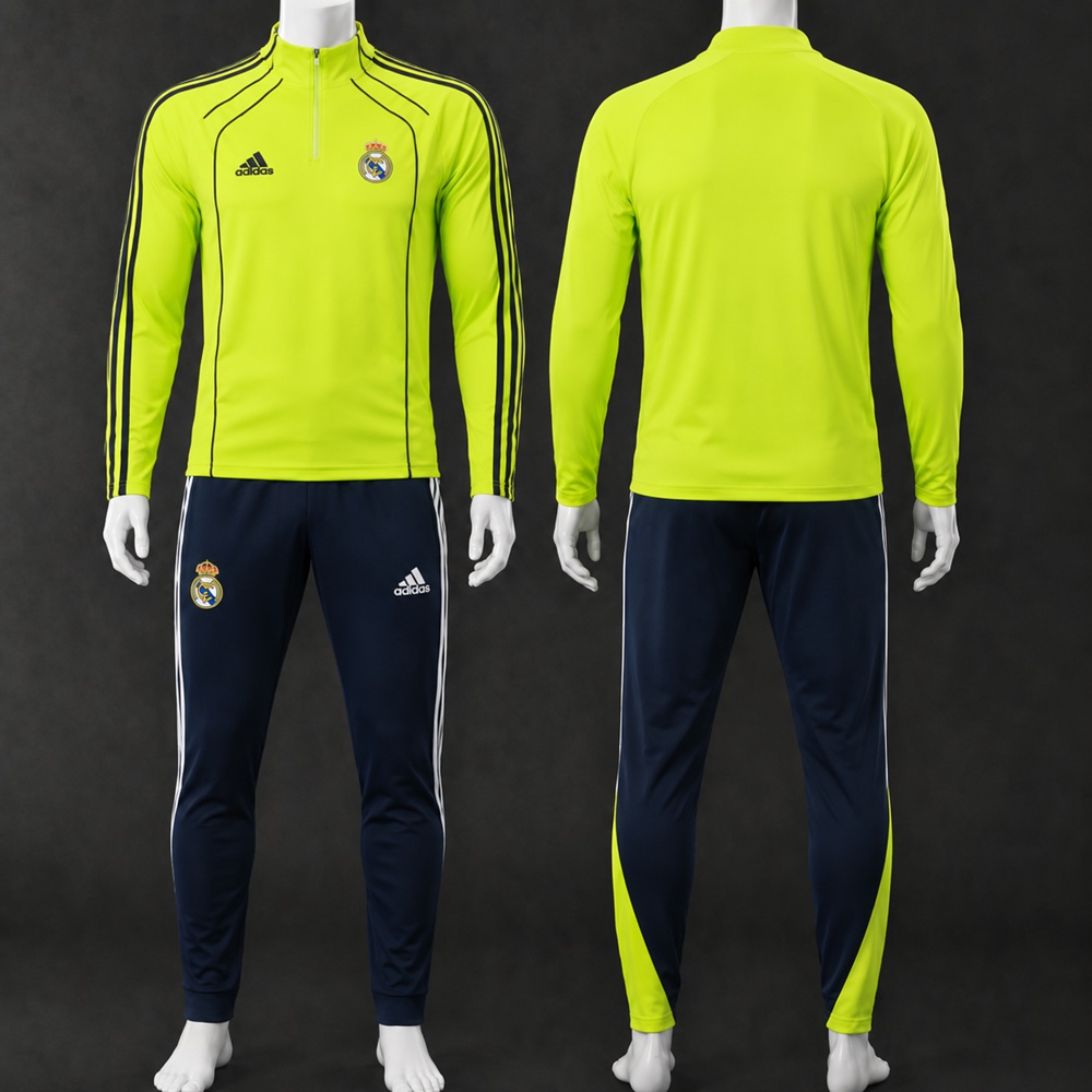 Real Madrid 25/26 Neon Yellow Navy Half Zip Tracksuit