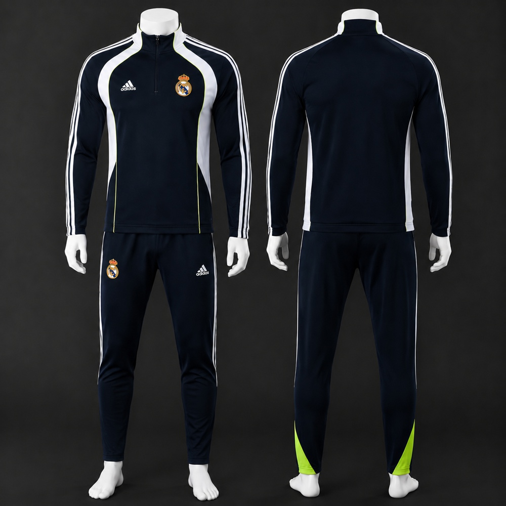 Real Madrid 25/26 Navy White Yellow Half Zip Tracksuit