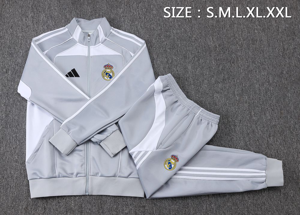 Real Madrid 25/26 Light Gray Soccer Jacket Kit Set Foto 2