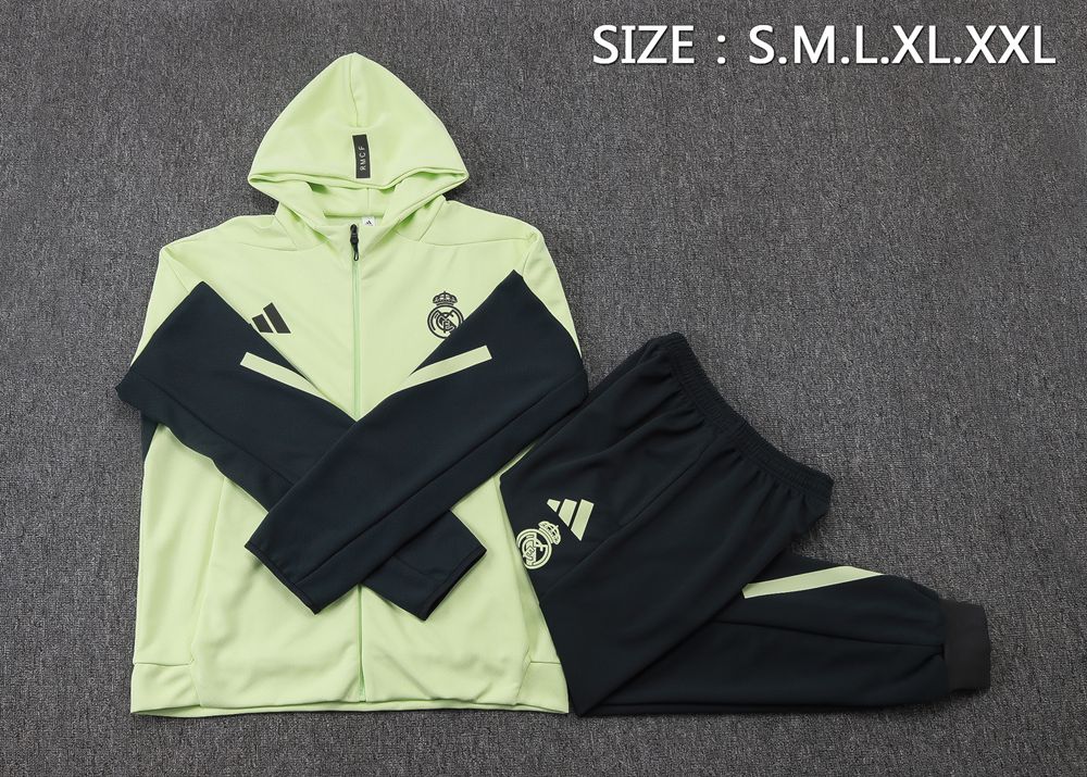 Real Madrid 25/26 Light Green Black Hooded Jacket Long Pants Tracksuit Set Foto 2