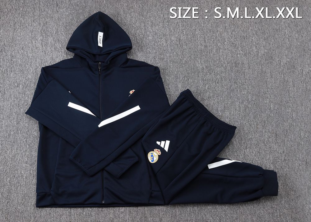 Real Madrid 25/26 Navy White Hooded Jacket Long Pants Tracksuit Set Foto 2