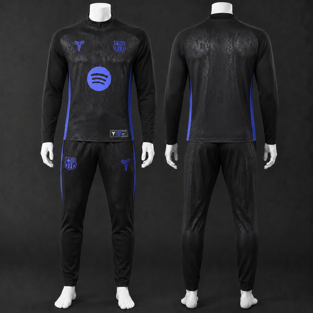 Barcelona 25/26 Black Blue Printed Half Zip Tracksuit