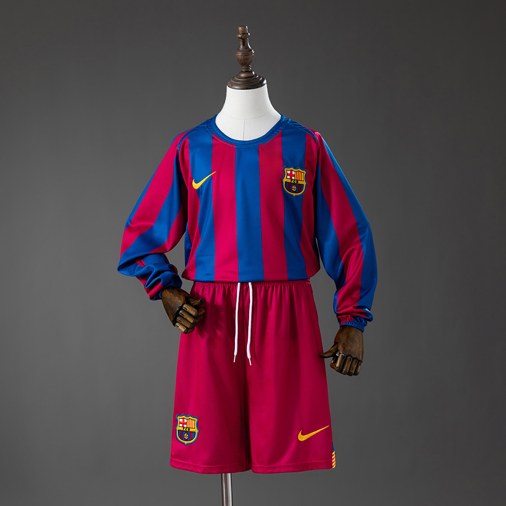 Barcelona 05/06 Home (League Edition) Retro Long Sleeve Kids Kit Jersey