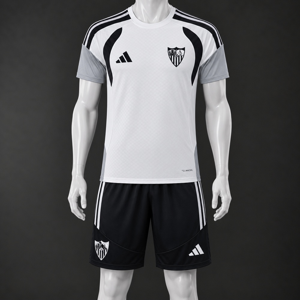 Sevilla 26/27 White Black Gray Short-Sleeve Shorts Set