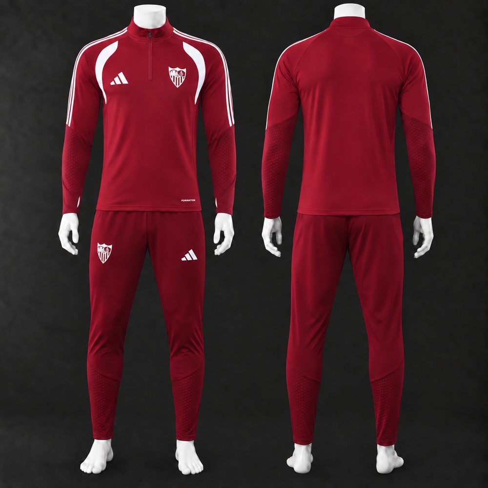 Sevilla 26/27 Burgundy White Long Sleeved Training Kit