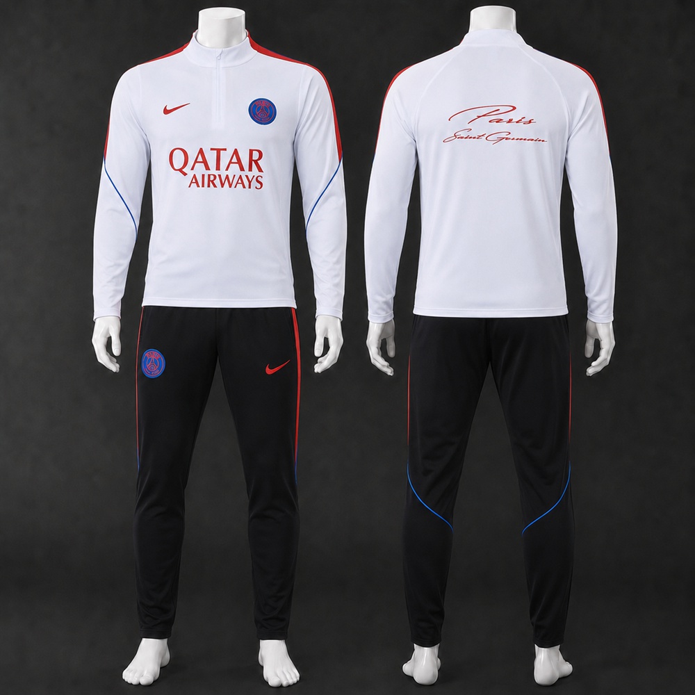 PSG 26/27 White Black Half Zip Tracksuit