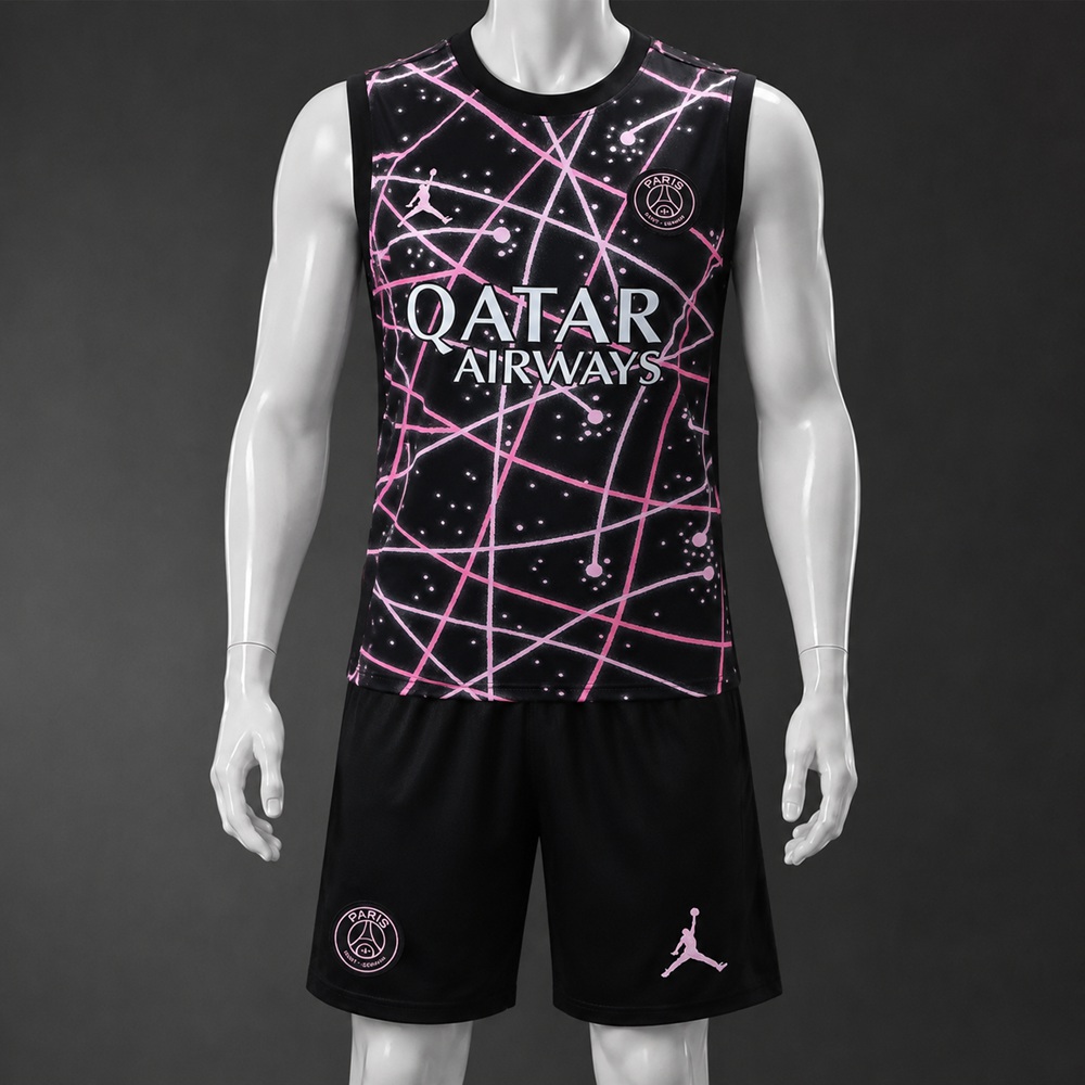 PSG 25/26 Black Pink Star Print Training Vest kit