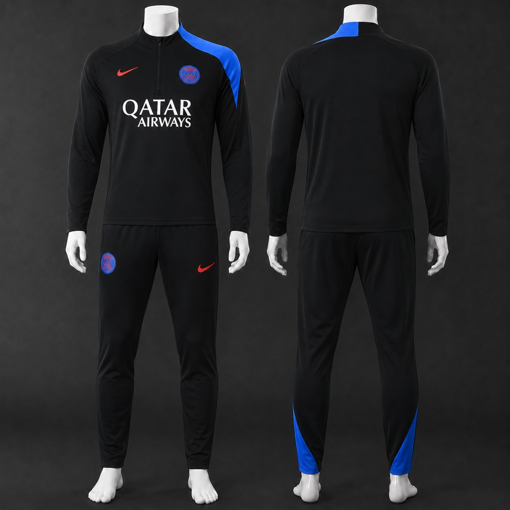 PSG 25/26 Black Blue Half Zip Tracksuit