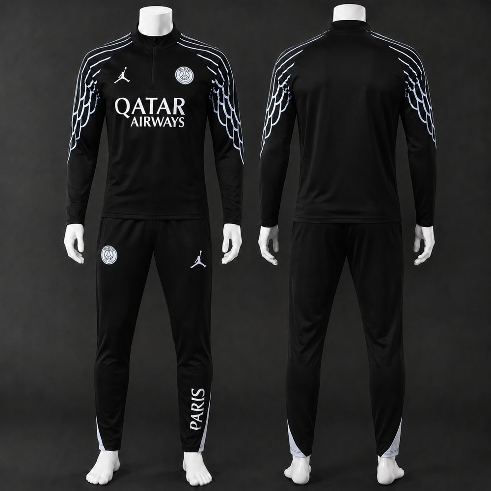 PSG 25/26 Black White Half Zip Tracksuit