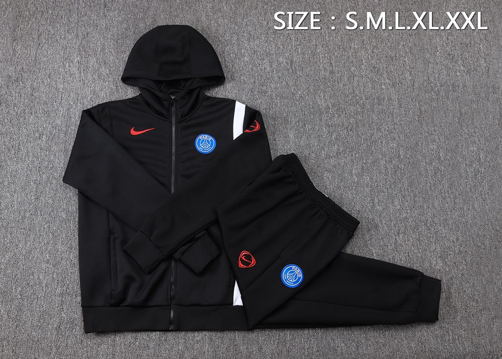 PSG 25/26 Black White Hooded Jacket Long Pants Tracksuit Set Foto 2