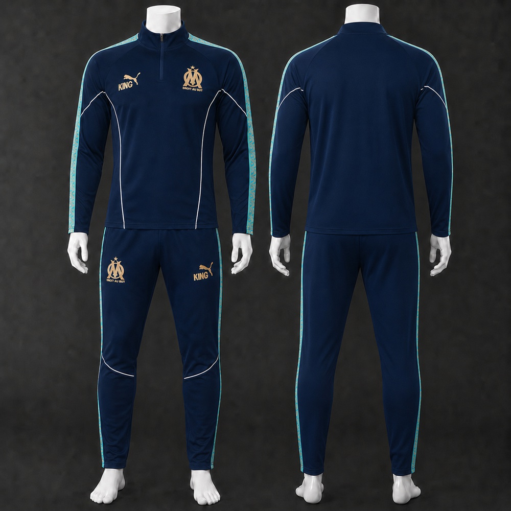 Olympique de Marseille 25/26 Navy Turquoise Half Zip Tracksuit