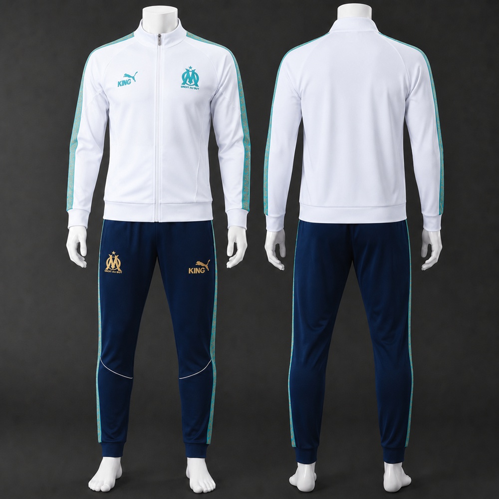 Olympique de Marseille 25/26 White Soccer Jacket Kit Set
