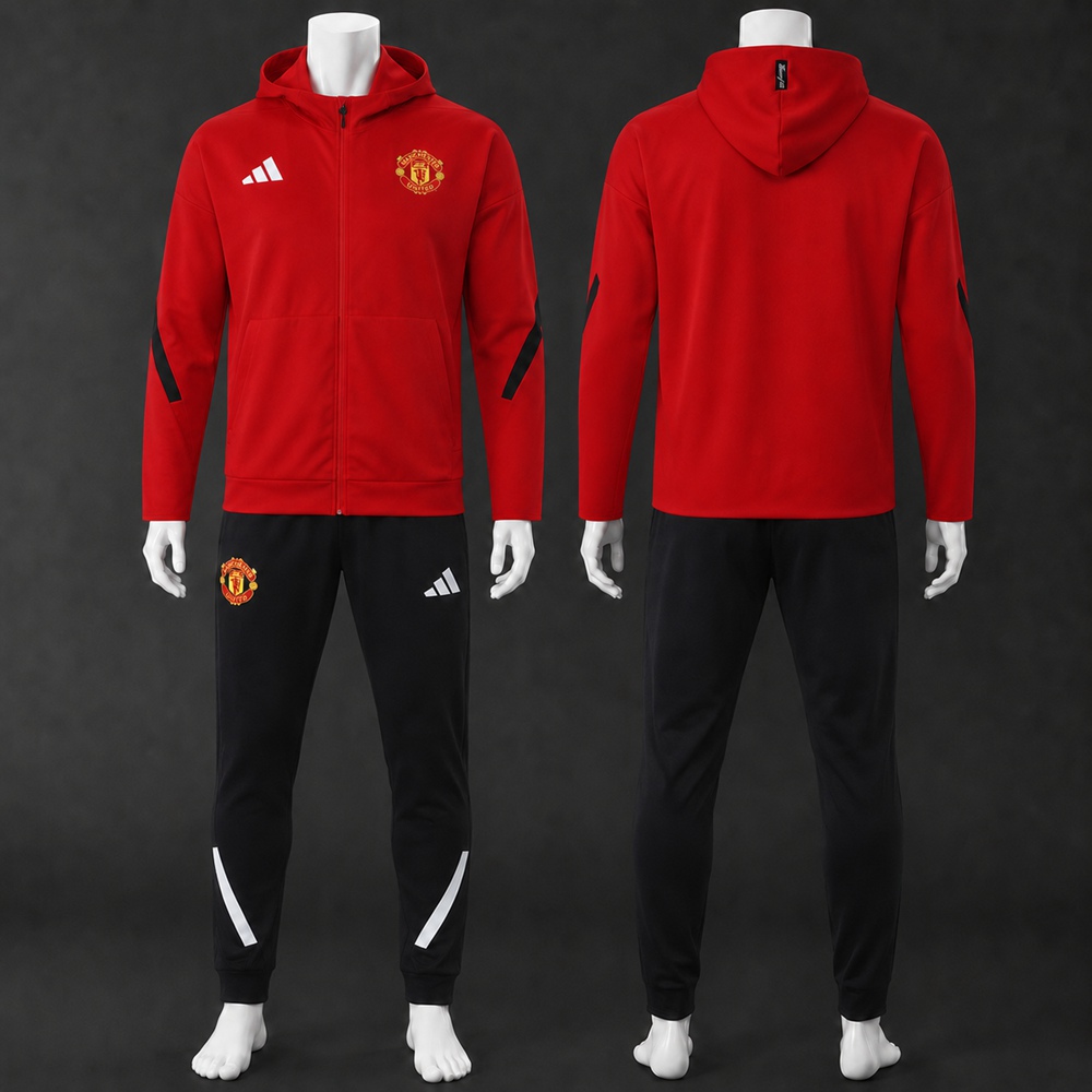 Manchester United 25/26 Red Black Hooded Jacket Long Pants Tracksuit Set