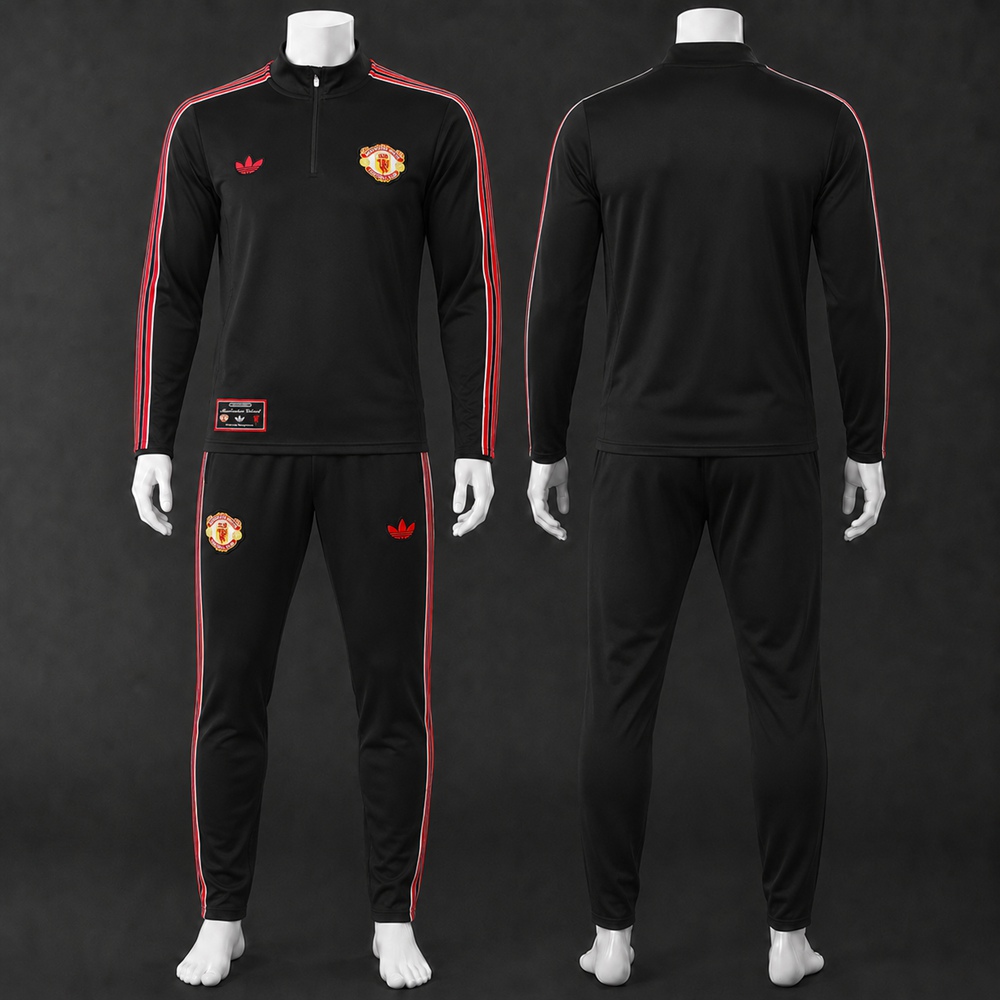 Manchester United 25/26 Black Green Half Zip Tracksuit