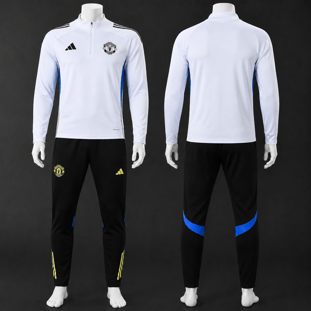 Manchester United 25/26 White Black Blue Half Zip Tracksuit