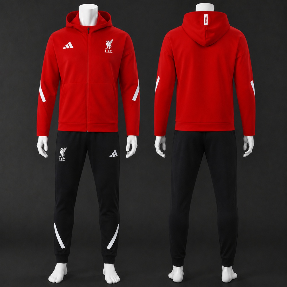 Liverpool 25/26 Red Black Hooded Jacket Long Pants Tracksuit Set