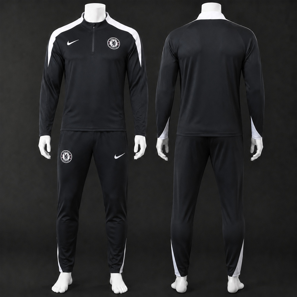 Chelsea 25/26 Black White Half Zip Tracksuit