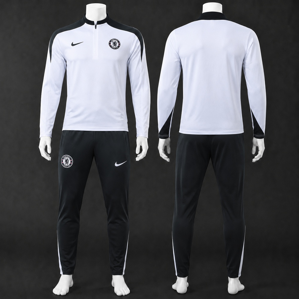 Chelsea 25/26 White Black Half Zip Tracksuit