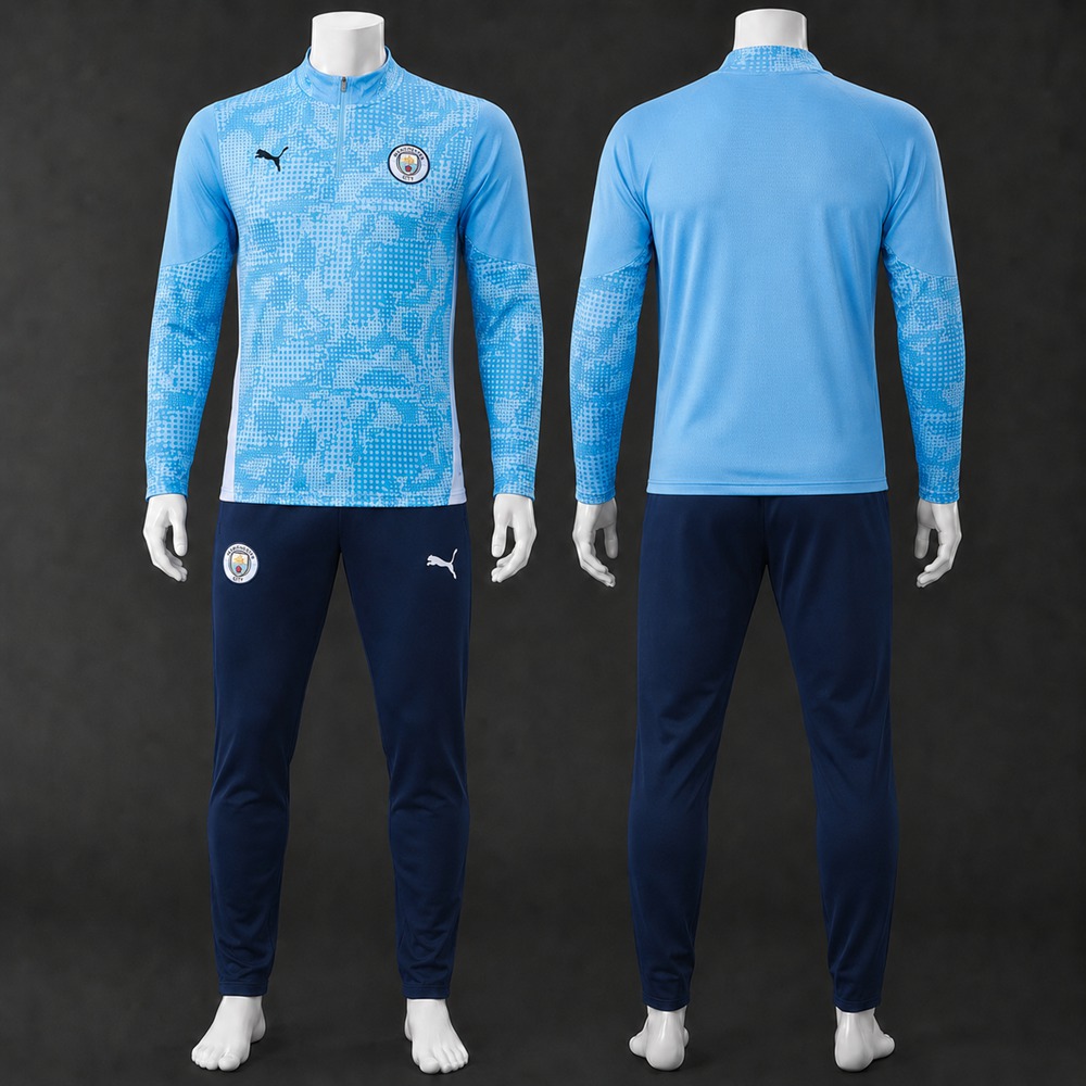 Manchester City 25/26 Light Blue Printed Navy Half Zip Tracksuit