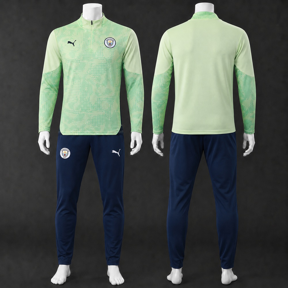 Manchester City 25/26 Light Green Navy Half Zip Tracksuit