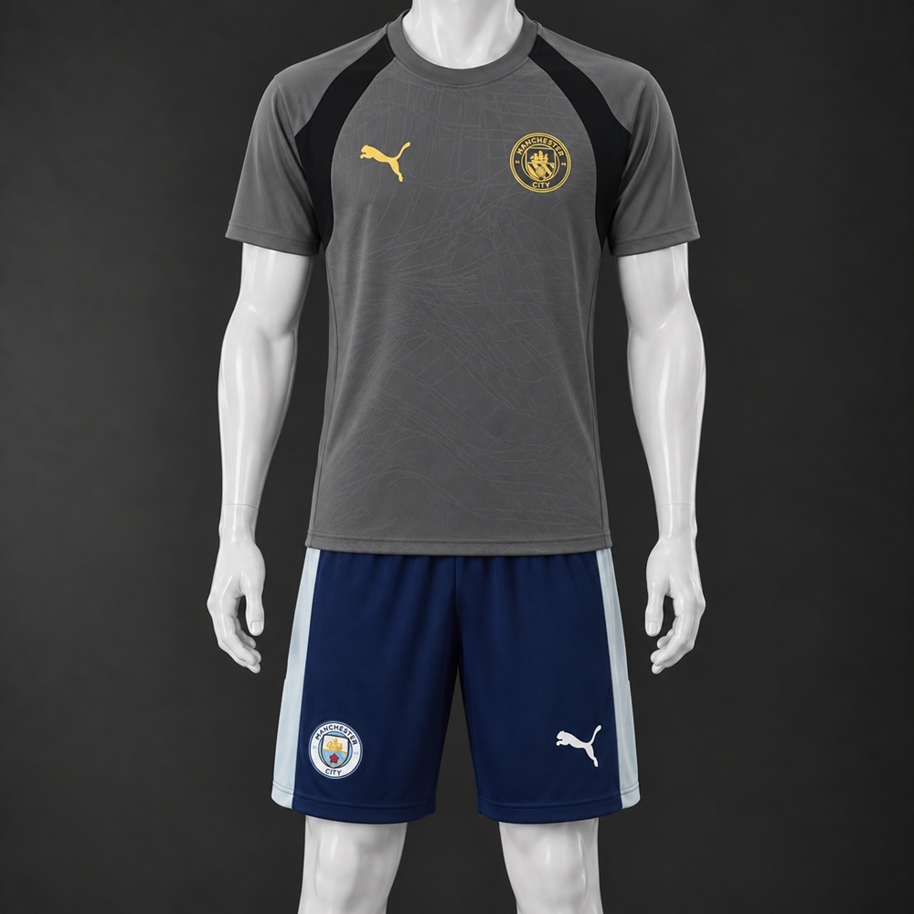 Manchester City 26/27 Gray Navy Blue Short-Sleeve Shorts Set