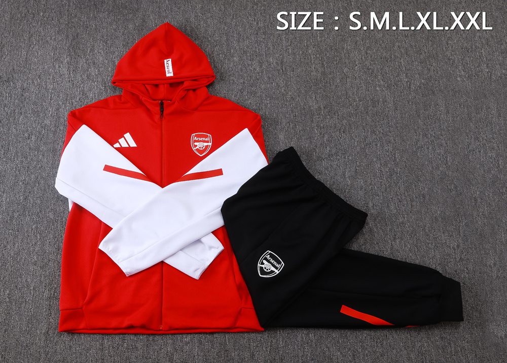 Arsenal 25/26 Red White Hooded Jacket Long Pants Tracksuit Set Foto 2