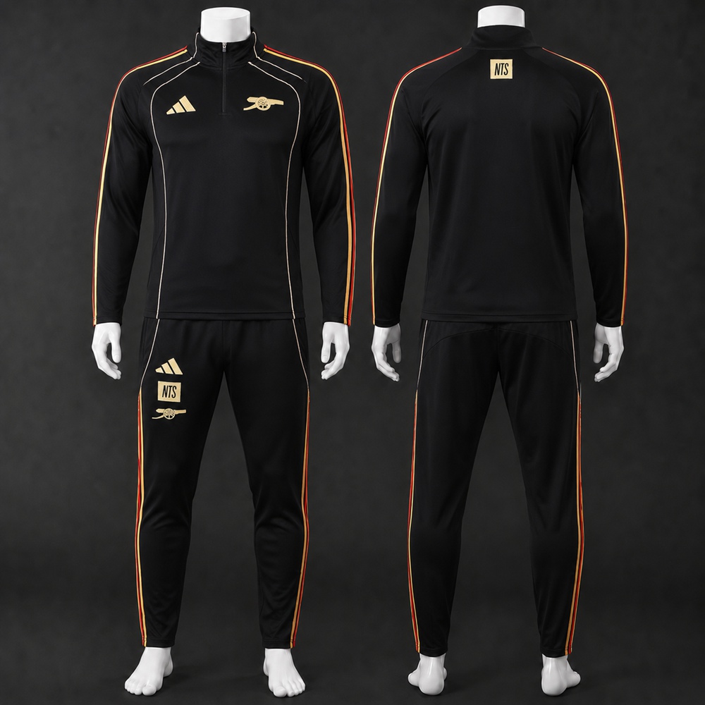 Arsenal 25/26 Black Gold Red Stripe Half Zip Tracksuit