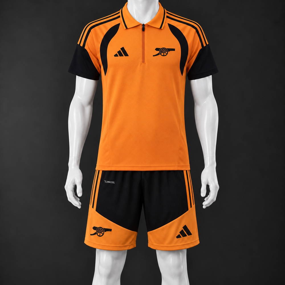Arsenal 26/27 Orange Black Polo Short Sleeve Short Set