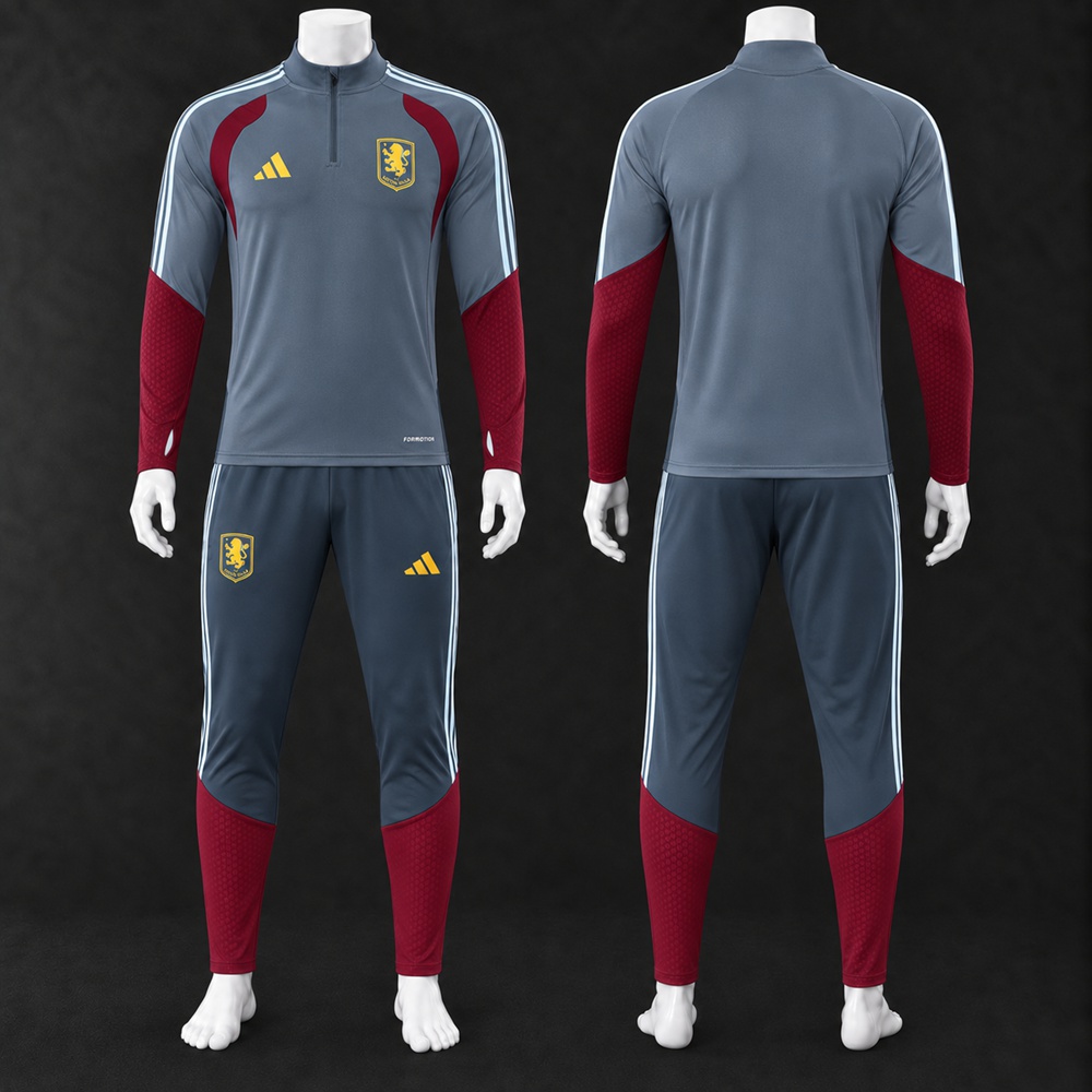 Aston Villa 26/27 Grey Claret Light Blue Long Sleeved Training Kit