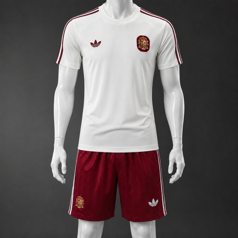 Spain 26/27 White Maroon Short Sleeve Short Set
