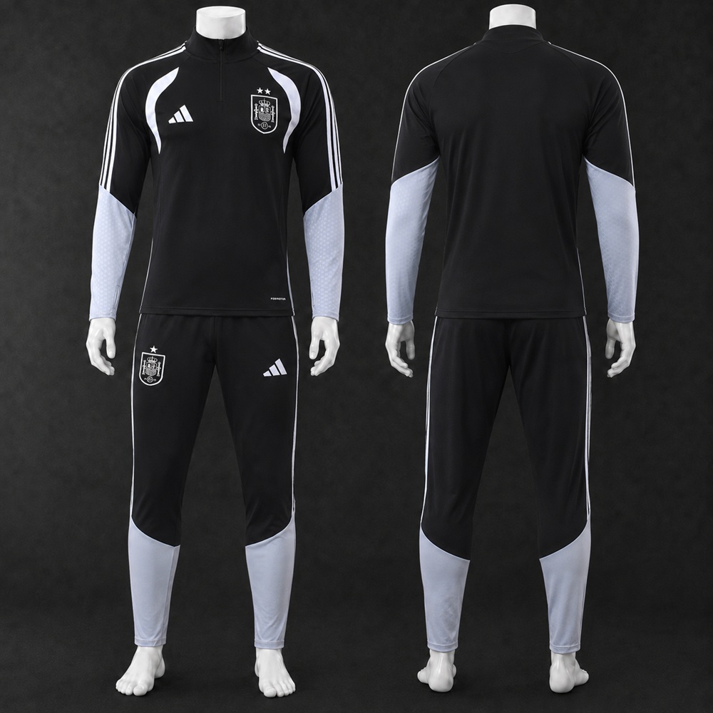 Spain 2 Star 2627Black Light Gray Half-Zip Tracksuit