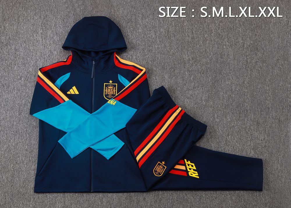 Spain 26/27 Navy Cyan Hooded Jacket Long Pants Tracksuit Set Foto 2