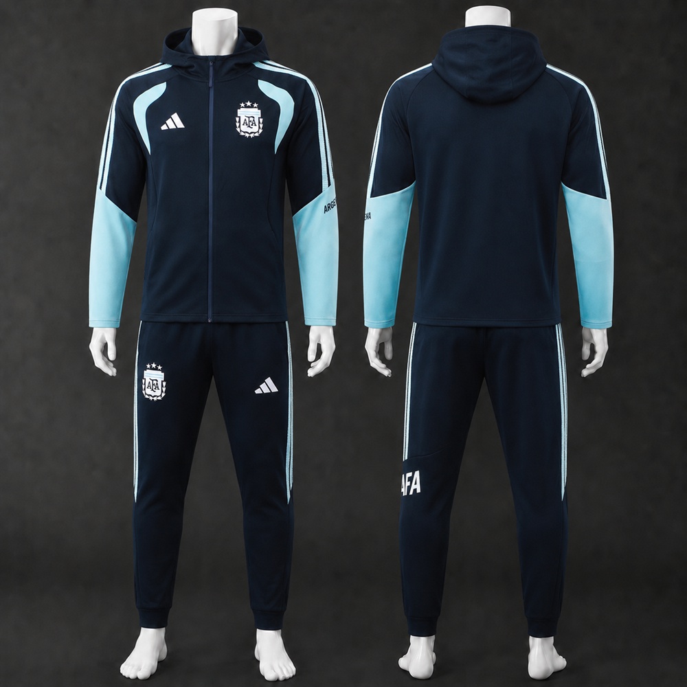 Argentina 26/27 Navy Light Blue Hooded Jacket Long Pants Tracksuit Set