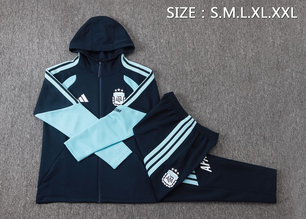 Argentina 26/27 Navy Light Blue Hooded Jacket Long Pants Tracksuit Set Foto 2