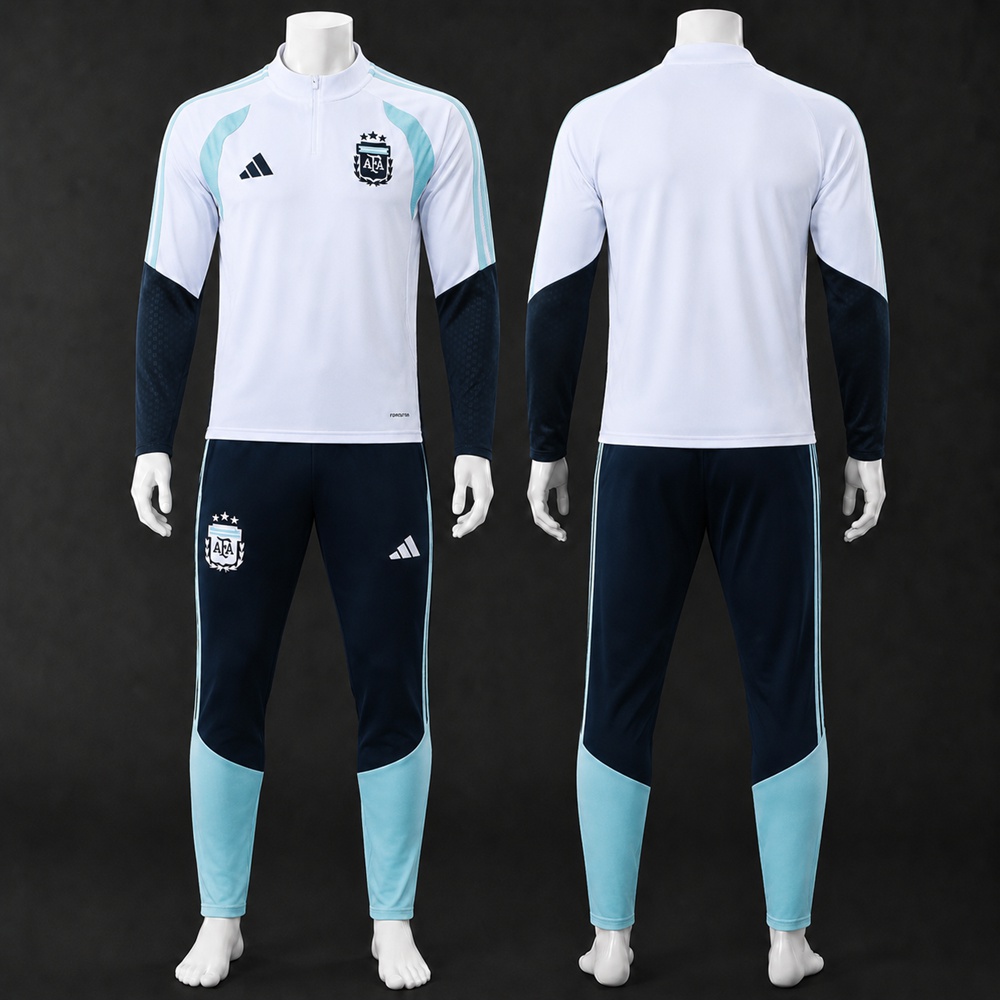 Argentina 26/27 White Navy Light Blue Half Zip Tracksuit