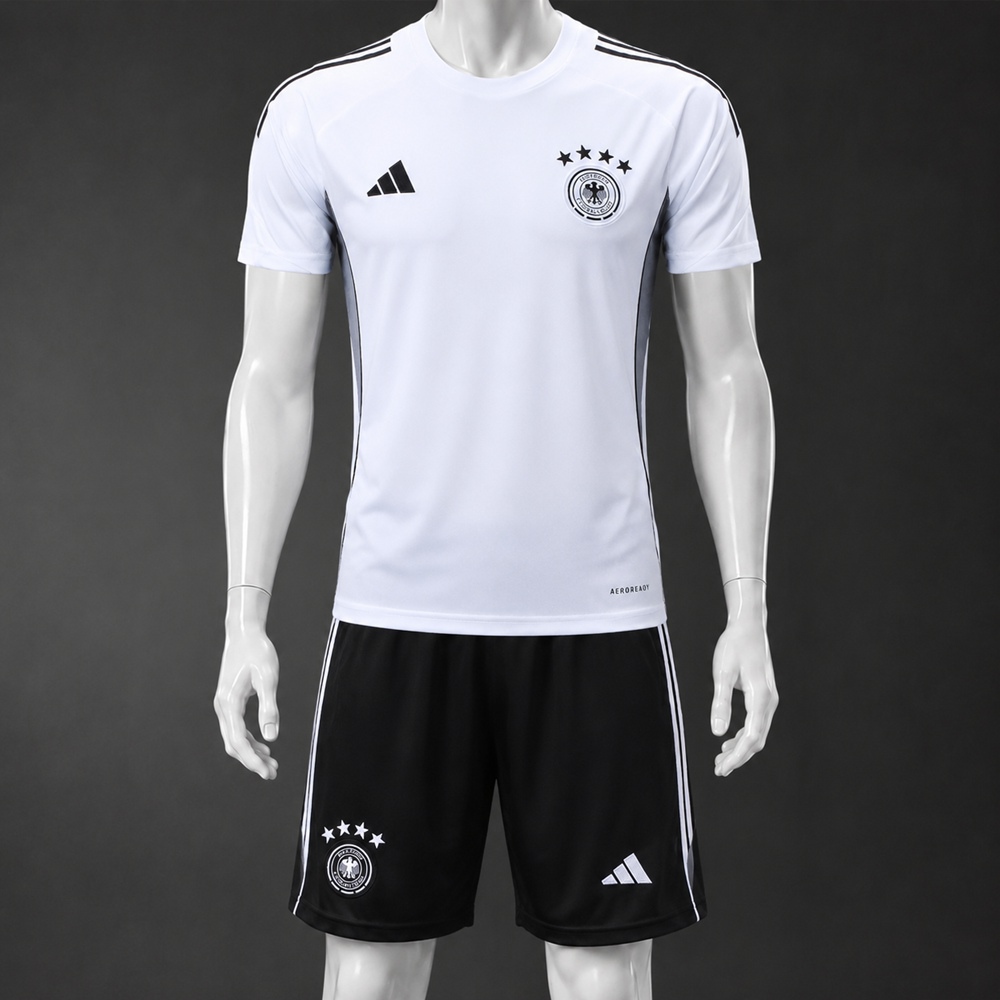 Germany 25/26 White Black Short Sleeve Short Set