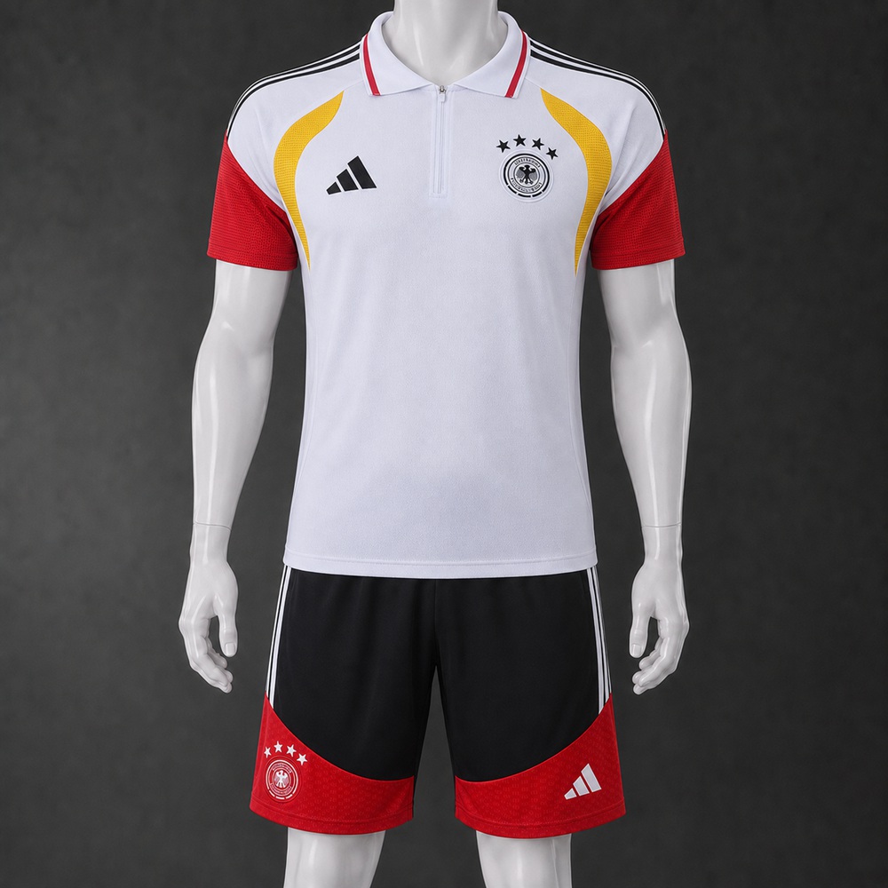 Germany 26/27 White Red Polo Short Sleeve Short Set