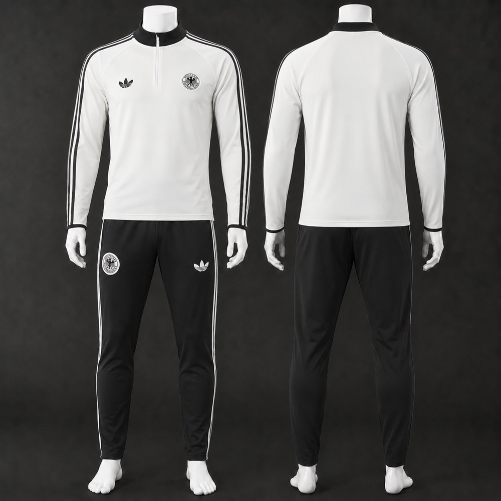 Germany 26/27 White Black Retro Half Zip Tracksuit