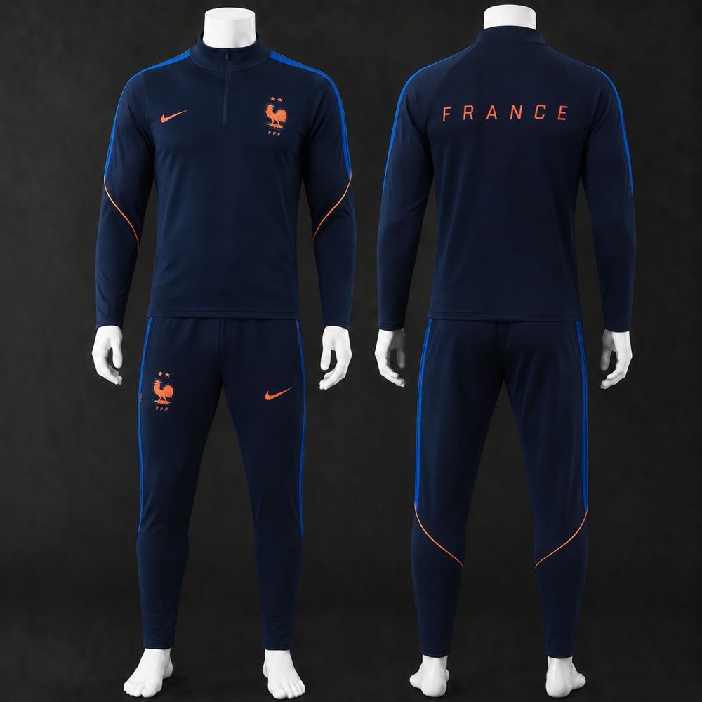 France 26/27 Navy Blue Orange Half Zip Tracksuit