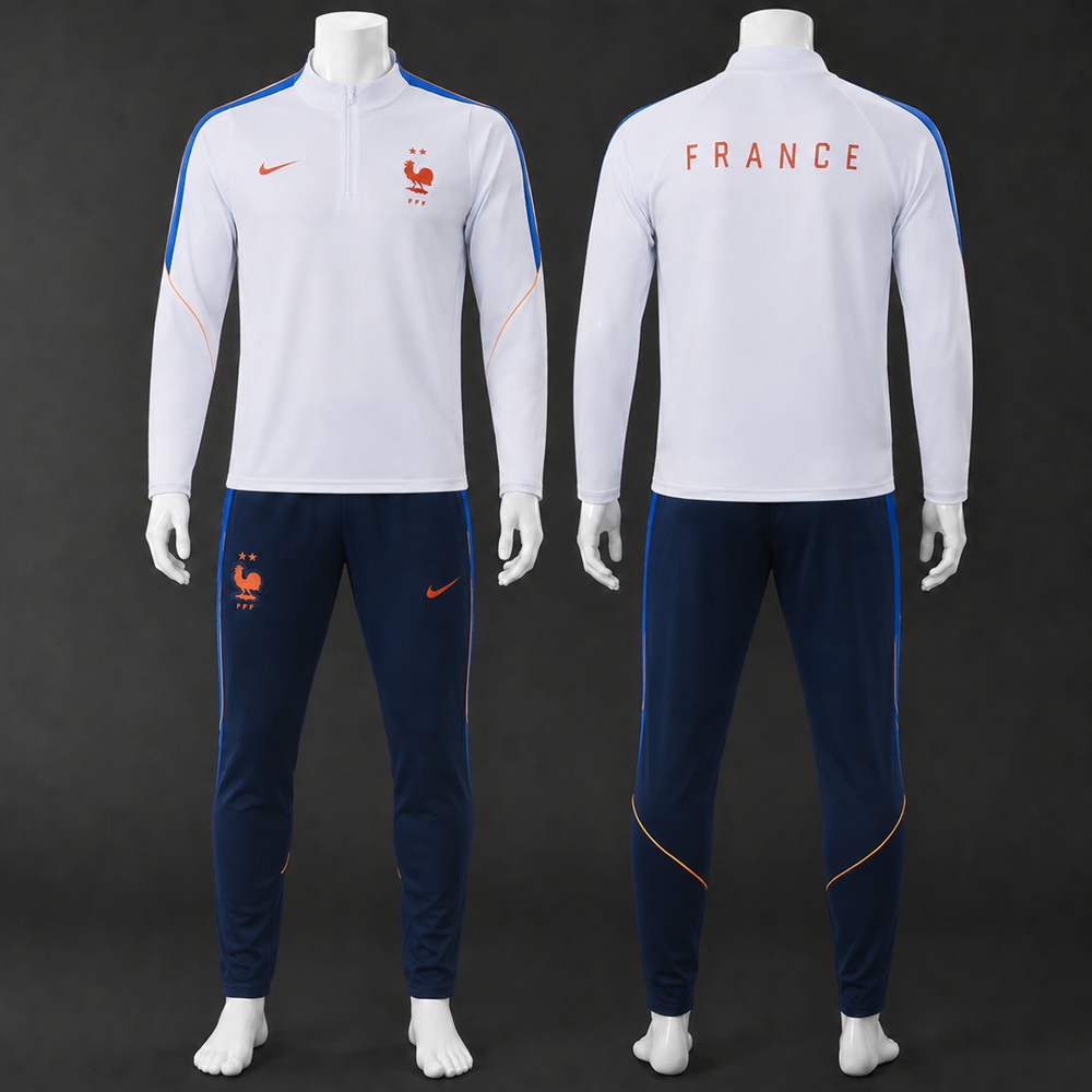 France 26/27 White Navy Half Zip Tracksuit