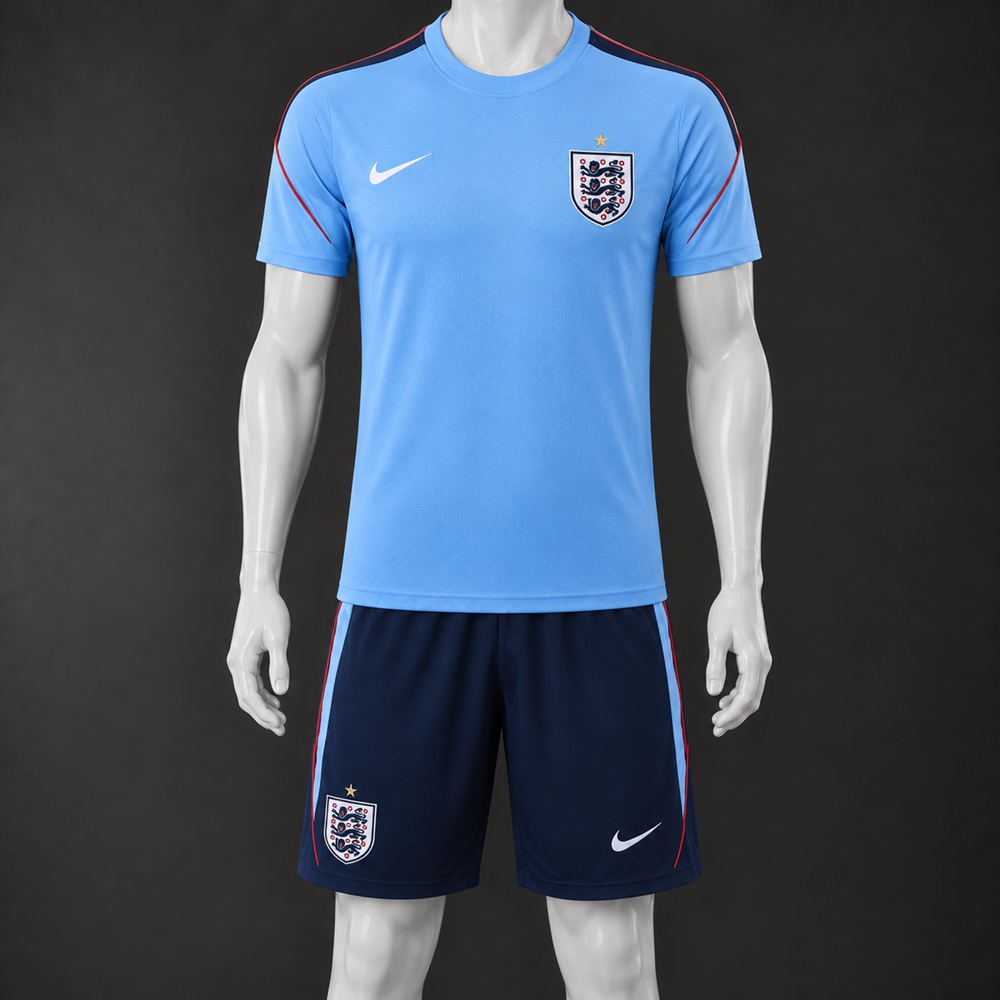 England 26/27 Light Blue Navy Short-Sleeve Shorts Set