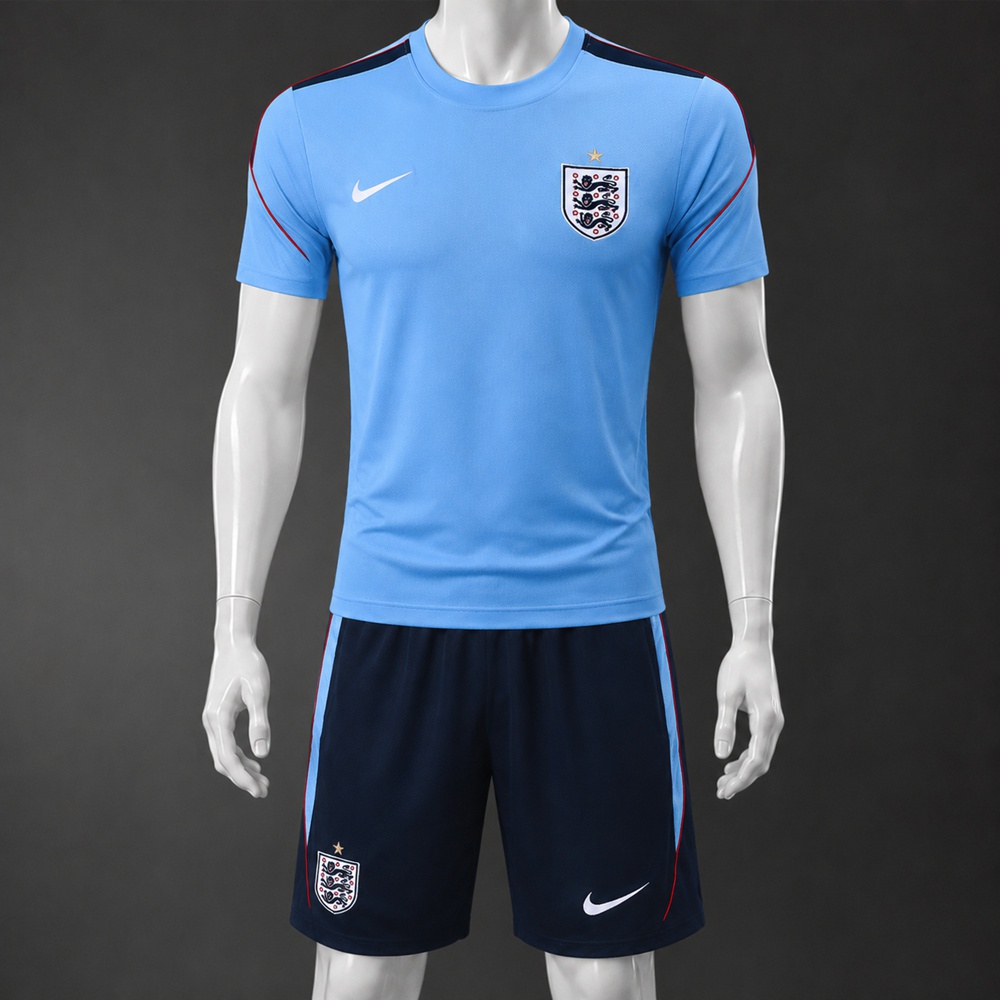 England 26/27 Light Blue Navy Short Sleeve Short Set
