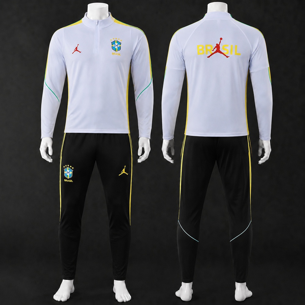 Brazil 26/27 White Green Yellow Half Zip Tracksuit