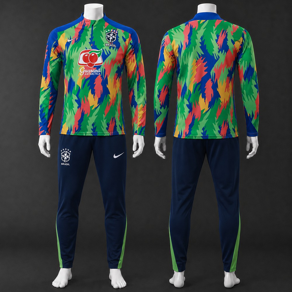 Brazil 26/27 Multi Printed Navy Half Zip Tracksuit