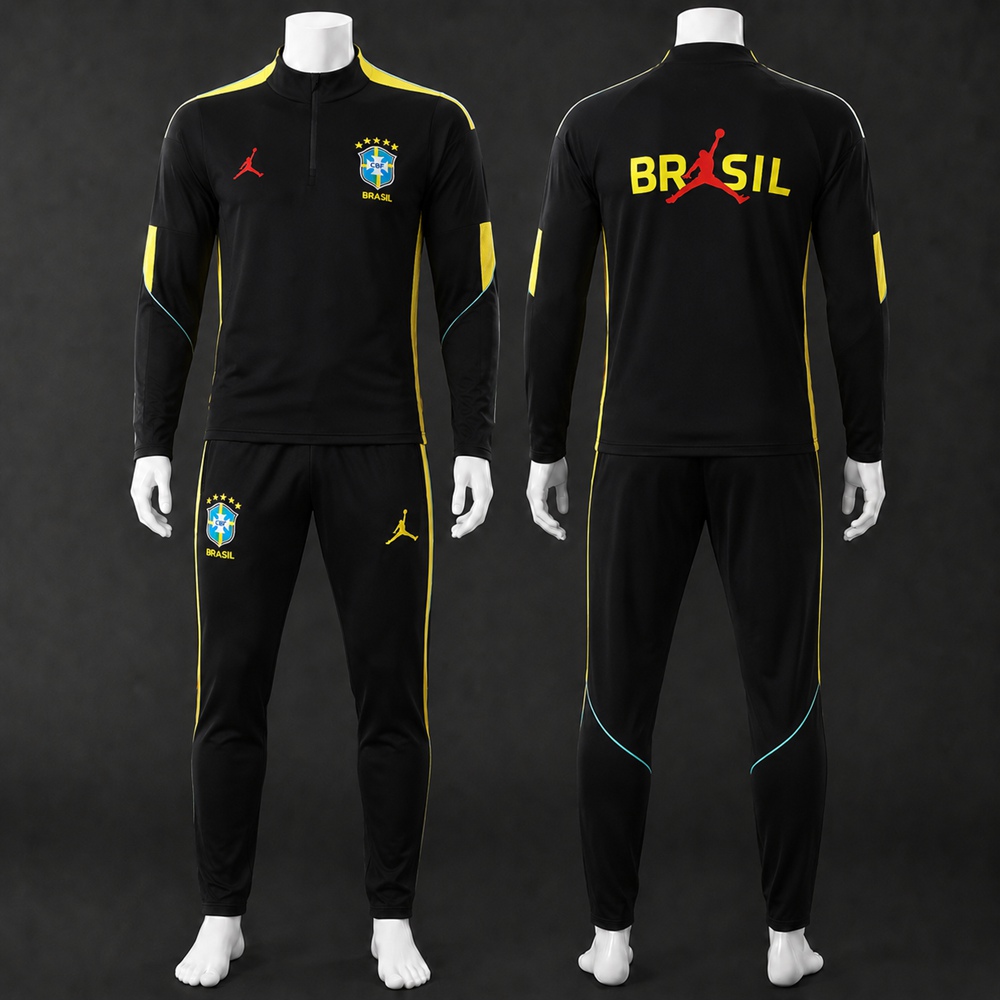Brazil 26/27 Black Yellow Half Zip Tracksuit