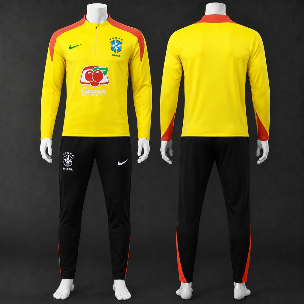 Brazil 25/26 Yellow Black Half Zip Tracksuit