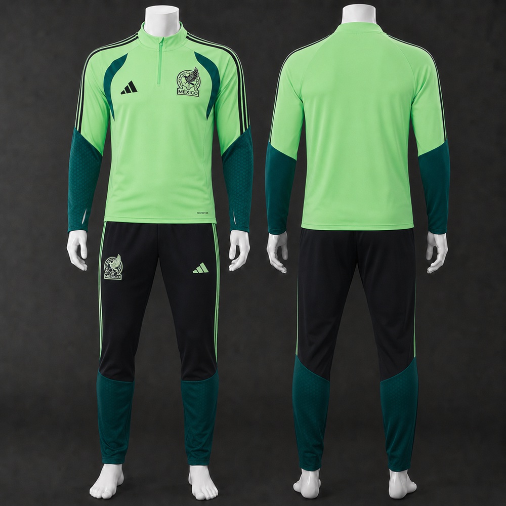 Mexico 26/27 Light Green Dark Green Half Zip Tracksuit